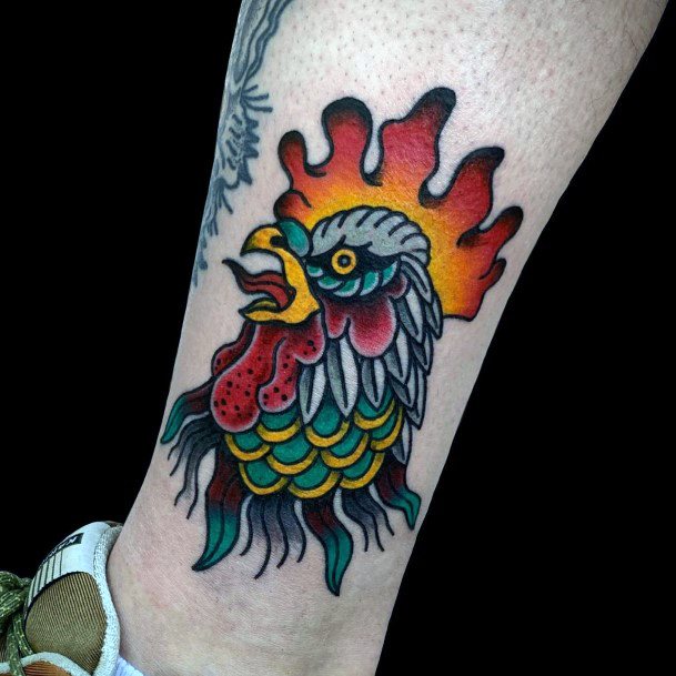 Colorful Womens Rooster Tattoo Design Ideas