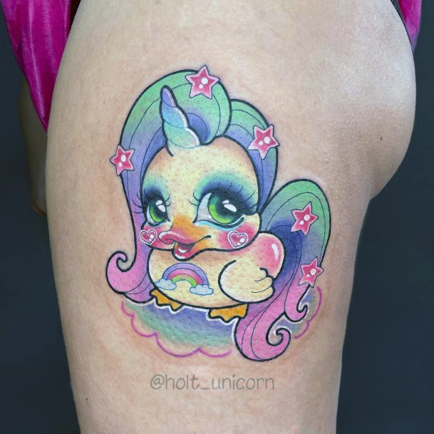 Colorful Womens Rubber Duck Tattoo Design Ideas