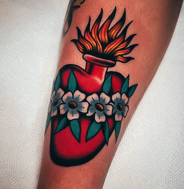 Colorful Womens Sacred Heart Tattoo Design Ideas