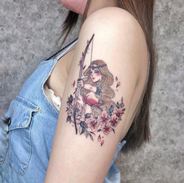 Colorful Womens Sagittarius Tattoo Design Ideas Traditional Arm