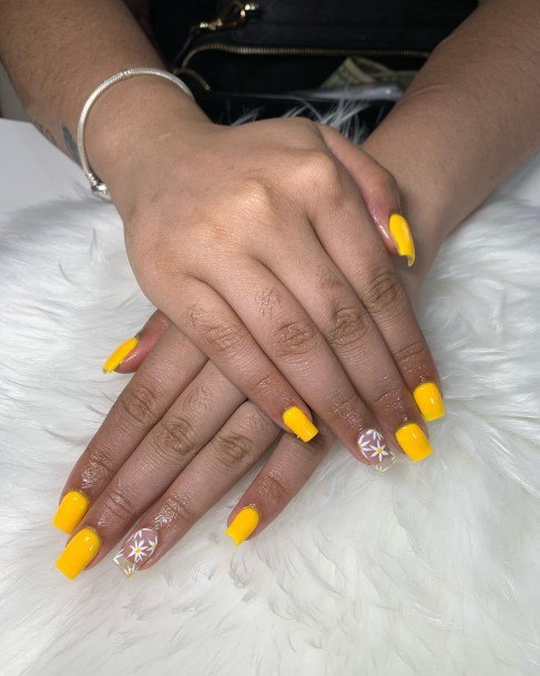 Colorful Womens Short Yellow Nail Design Ideas