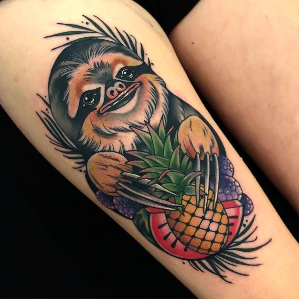 Colorful Womens Sloth Tattoo Design Ideas
