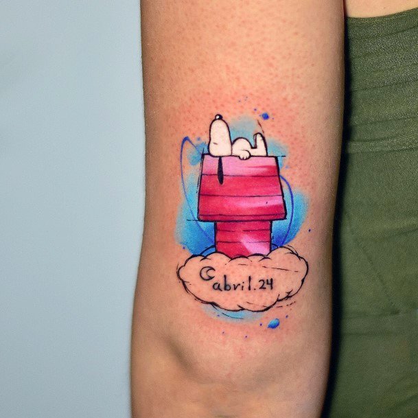 Colorful Womens Snoopy Tattoo Design Ideas