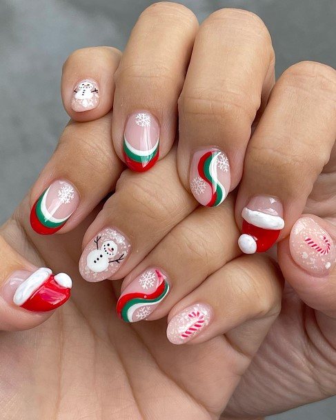 Colorful Womens Snowman Nail Design Ideas