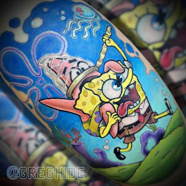Colorful Womens Spongebob Tattoo Design Ideas