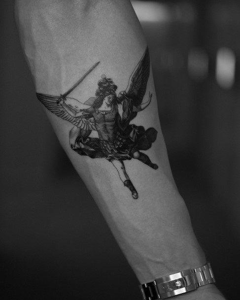 Colorful Womens St Michael Tattoo Design Ideas