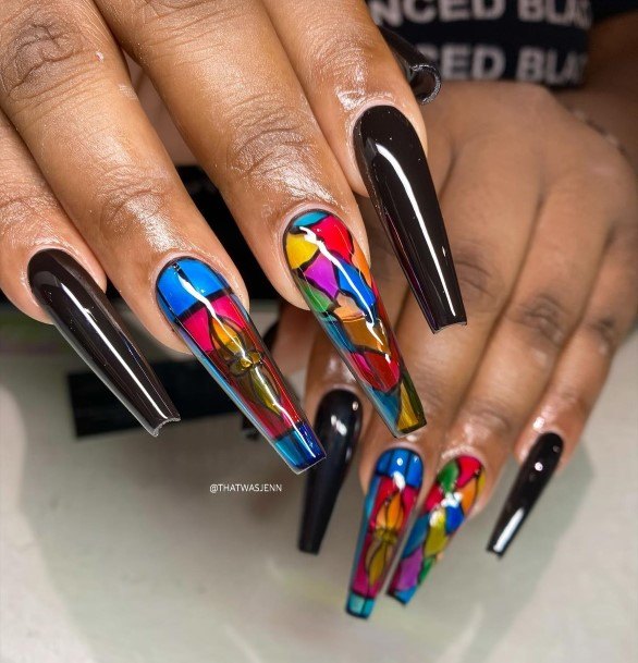 Colorful Womens Stained Glass Nail Design Ideas