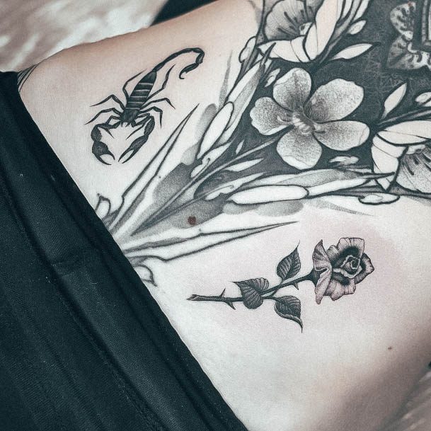 Colorful Womens Stomach Tattoo Design Ideas