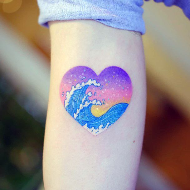 Colorful Womens Sunset Sunrise Tattoo Design Ideas