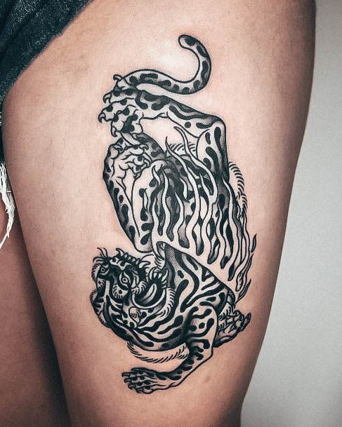 Colorful Womens Tiger Tattoo Design Ideas