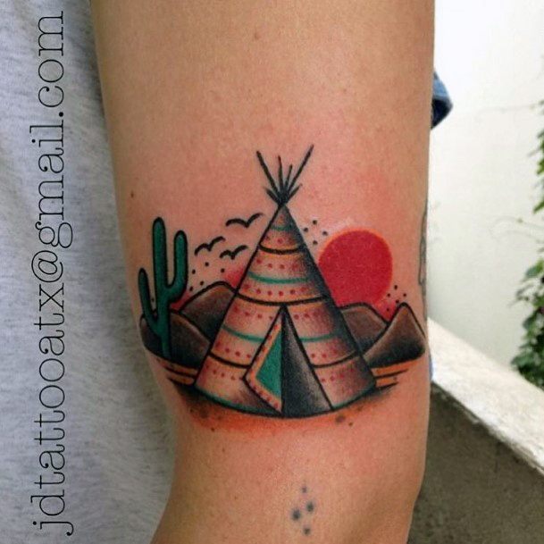 Colorful Womens Tipi Tattoo Design Ideas