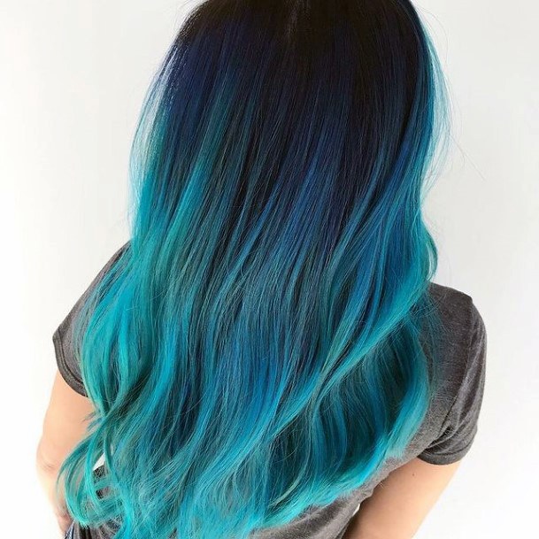 Colorful Womens Turquoise Ombre Hairstyles Design Ideas