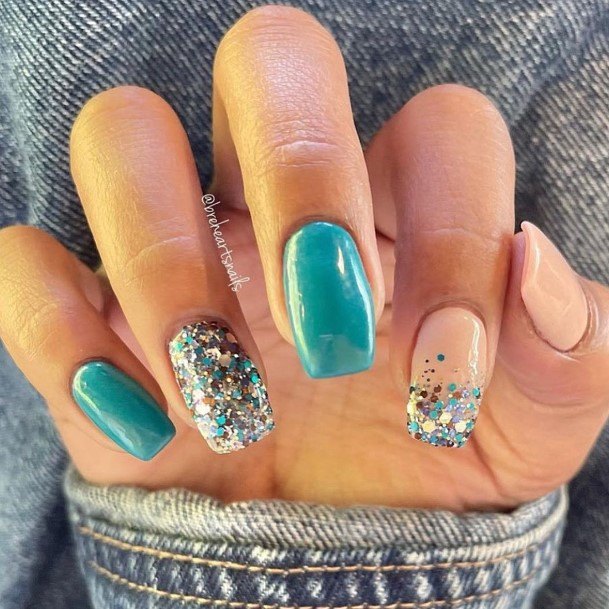 Colorful Womens Turquoise Ombre Nail Design Ideas