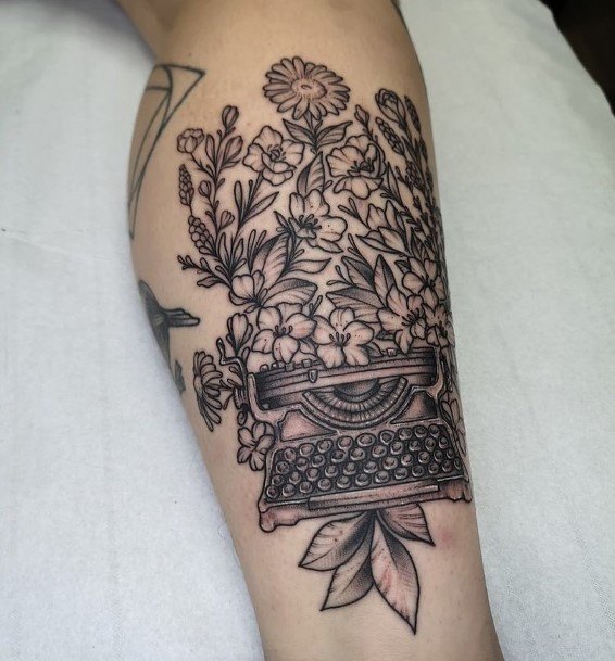 Colorful Womens Typewriter Tattoo Design Ideas