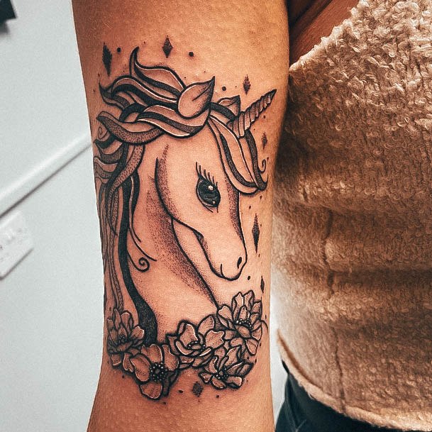 Colorful Womens Unicorn Tattoo Design Ideas