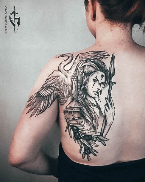 Colorful Womens Viking Tattoo Design Ideas Half Back