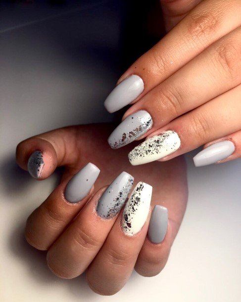 Colorful Womens White And Silver Nail Design Ideas
