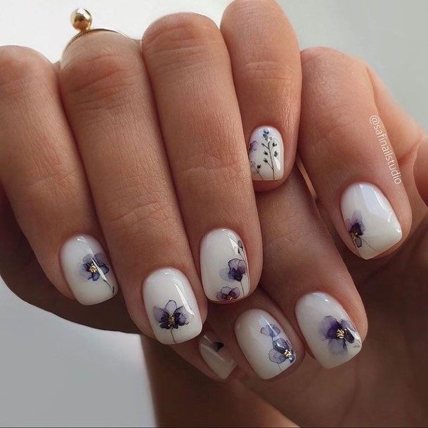 Colorful Womens White With Flowers Nail Design Ideas