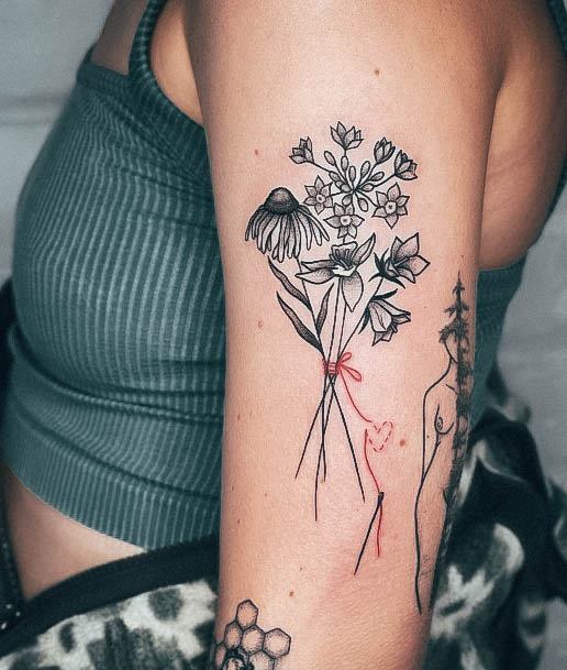 Colorful Womens Wildflower Tattoo Design Ideas