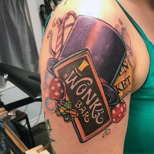 Colorful Womens Willy Wonka Tattoo Design Ideas