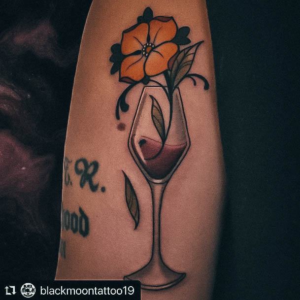 Colorful Womens Wine Tattoo Design Ideas