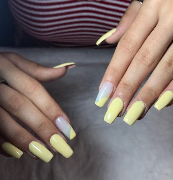 Colorful Womens Yellow Square Nail Design Ideas