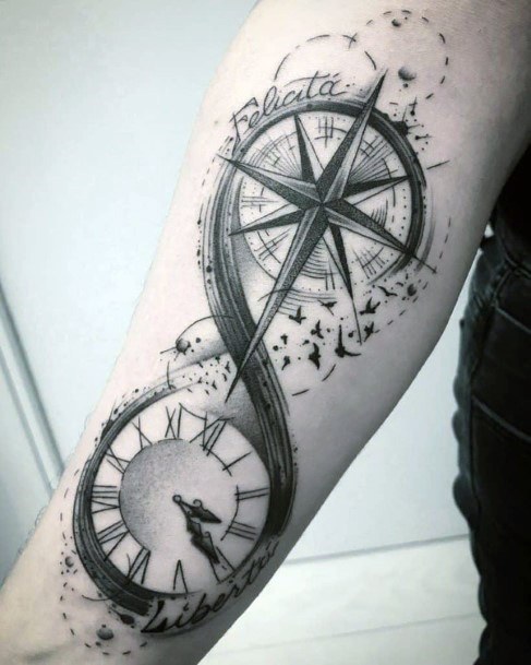 Compass And Clock Infinity Tattoo Womens Hands