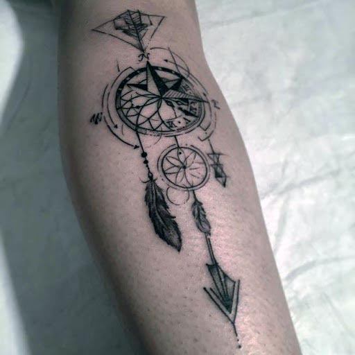 Compass And Dream Catcher Tattoo Womens Forearms
