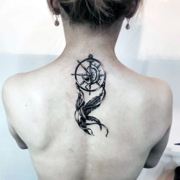 Compass Dream Catcher Tattoo Womens Back