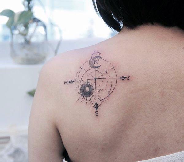 Compass Tattoo Womens Back