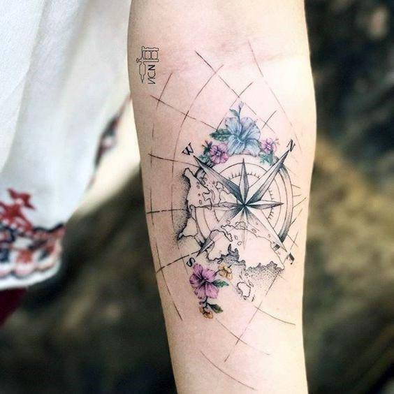 Compass Tattoo Womens Forearms