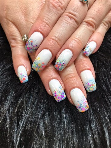 Confetti On Tip Of White Nails Birthday
