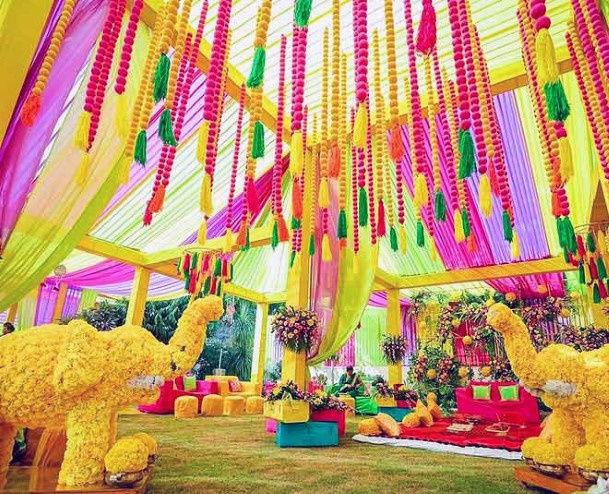 Confetti Yellow And Red Elephants And Streamers Indian Wedding Flowers