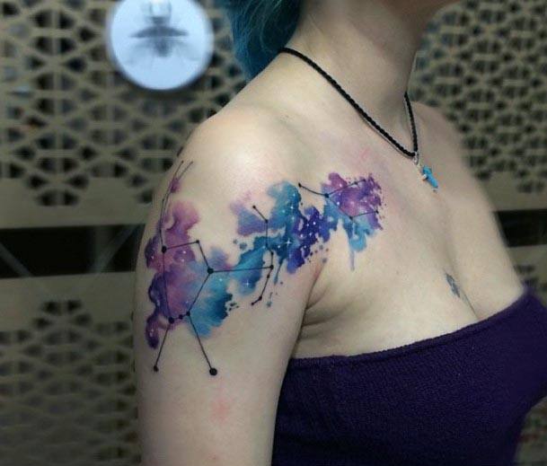 Constellation Water Color Tattoo Womens Arms