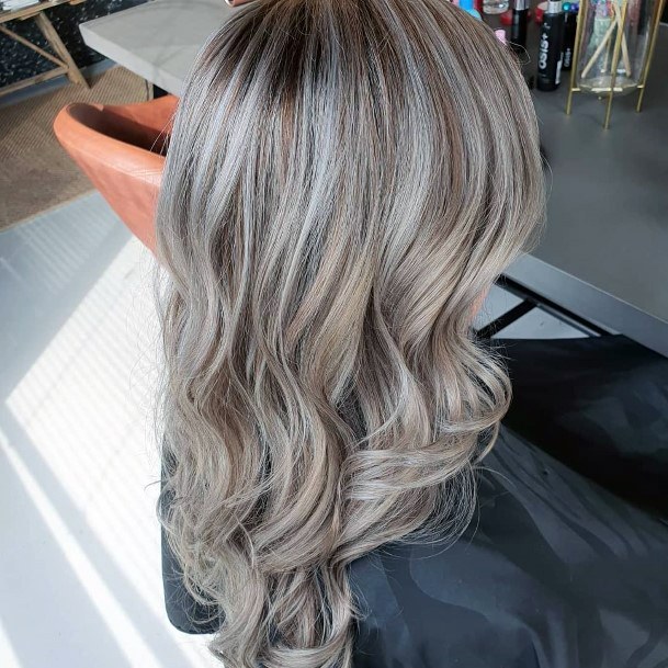 Cool Ash Highlights With Silver Tones Hairstyle Look For Girls