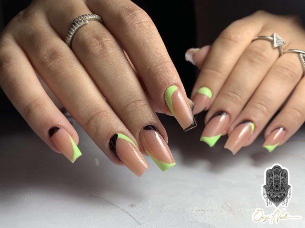 Cool Black And Green Nails For Women