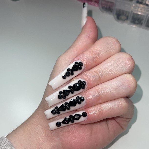 Cool Black With Rhinestones Nails For Women