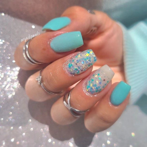 Cool Blue Short Nails For Women