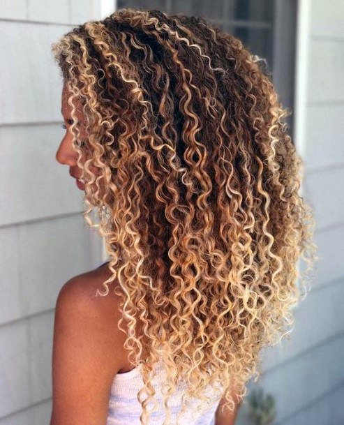 Cool Brown And Blonde Ringlet Bouncy Curls Women’s Hairstyle Idea