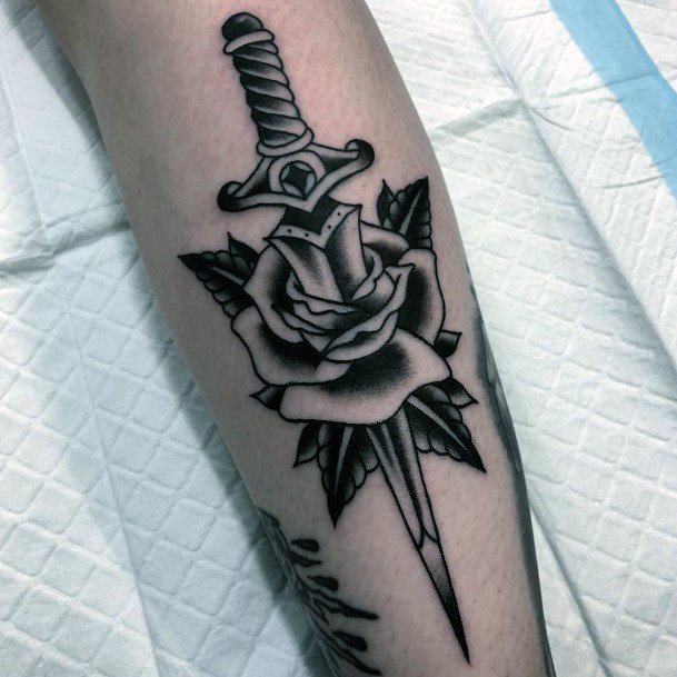 Cool Dagger Rose Tattoos For Women