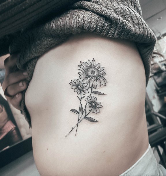 Cool Daisy Tattoos For Women Rib Cage Side