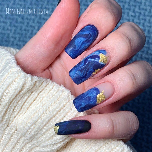 Cool Dark Blue Matte Nails For Women