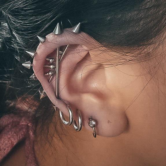 Cool Exquisite Spiky Double Industrial Triple Hoop Cartilage Ear Piercing Inspiration For Women