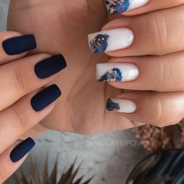 Cool Female Blue And Gold Nail Designs