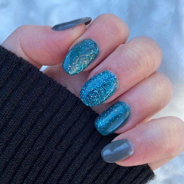 Cool Female Blue And Green Nail Designs