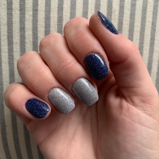 Cool Female Blue And Silver Nail Designs