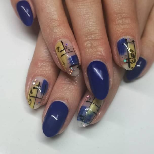 Cool Female Blue And Yellow Nail Designs