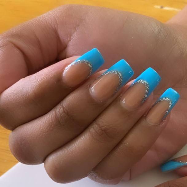 Cool Female Blue French Tip Nail Designs