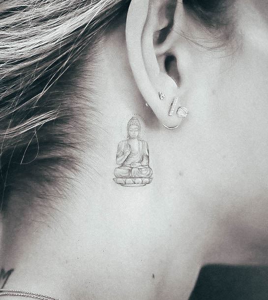 Cool Female Buddha Tattoo Designs Behind The Ear