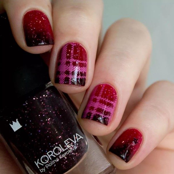 Cool Female Burgundy And Black Nail Designs